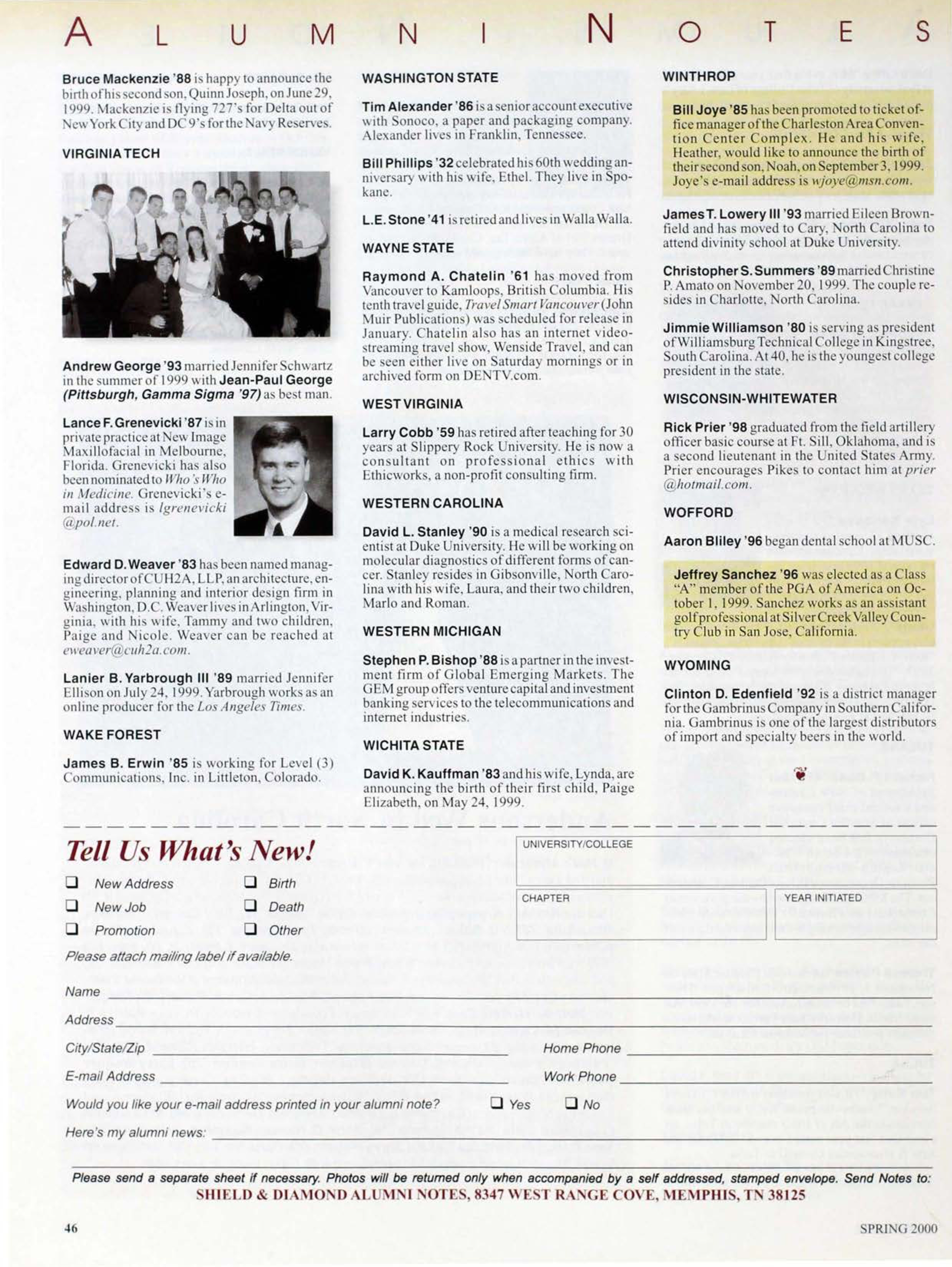 Tell Us What's New! Form, Spring 2000